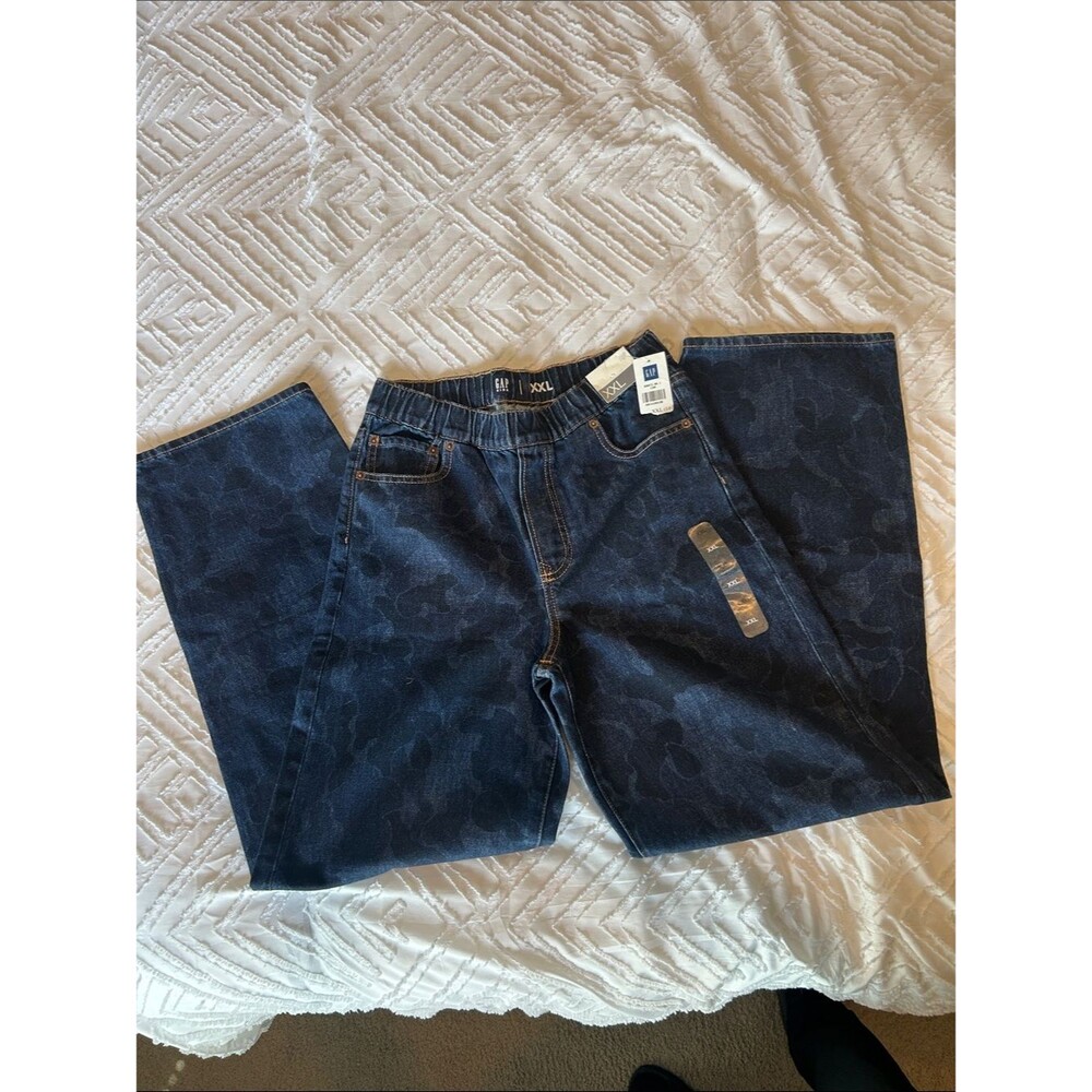NWT Gap Kids Dark Wash Elastic Waist Baggy Pullover Camo Denim Jeans Size xxl
